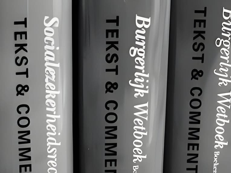 Ruggen van juridische handboeken naast elkaar in een boekenkast